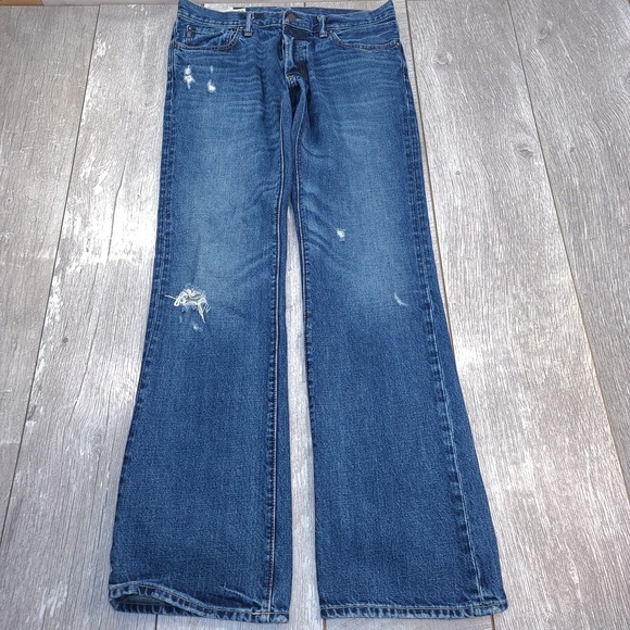 Abercrombie & Fitch Other - Abercrombie Fitch Mens 32x34 Baxter Low Slim Bootcut Jeans Blue Distressed Denim